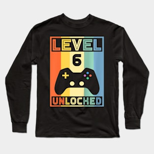 Kids Level 6 Unlocked Video Gamer 5th Birthday Gaming Long Sleeve T-Shirt